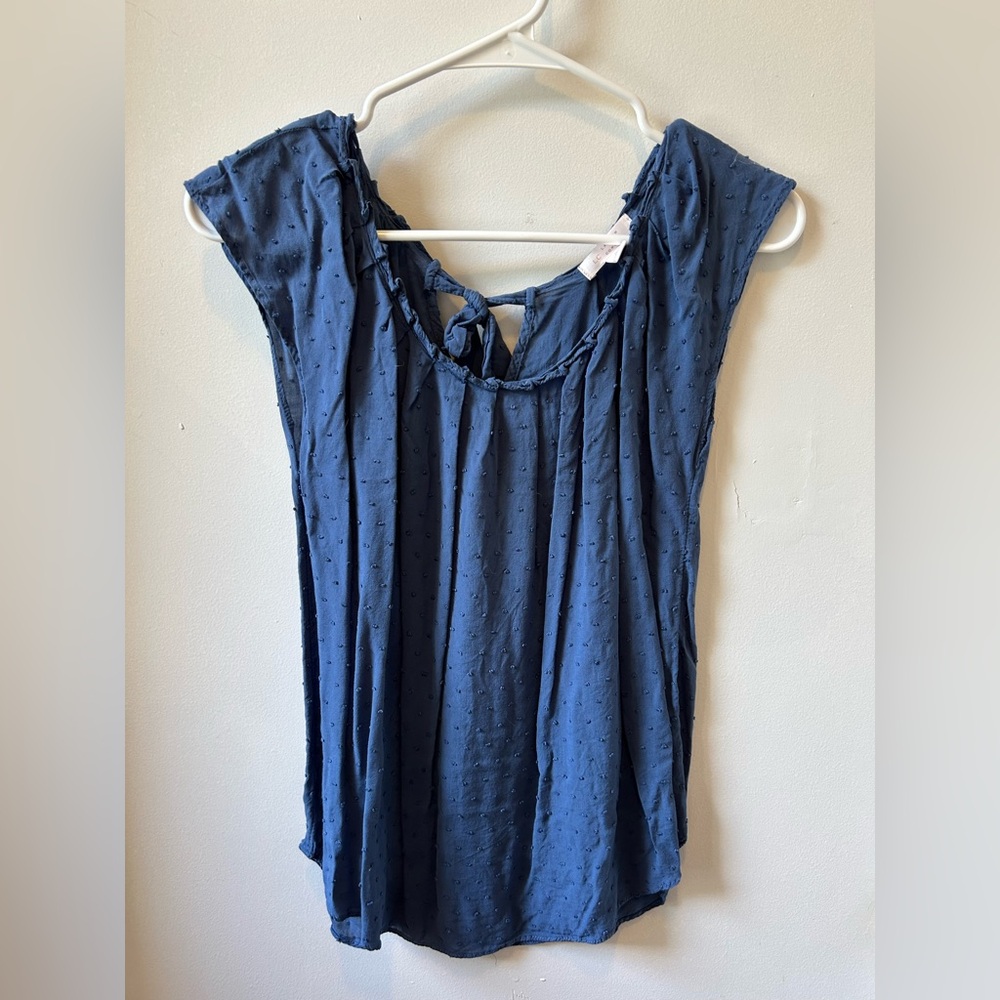 LC Lauren Conrad Navy Cap Sleeve Blouse